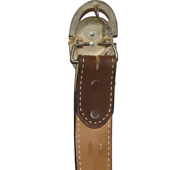 Vintage Justin Belt Western Leather Brown Deer Antler Buckle Size 28 Fur Inlay - Picture 5 of 11